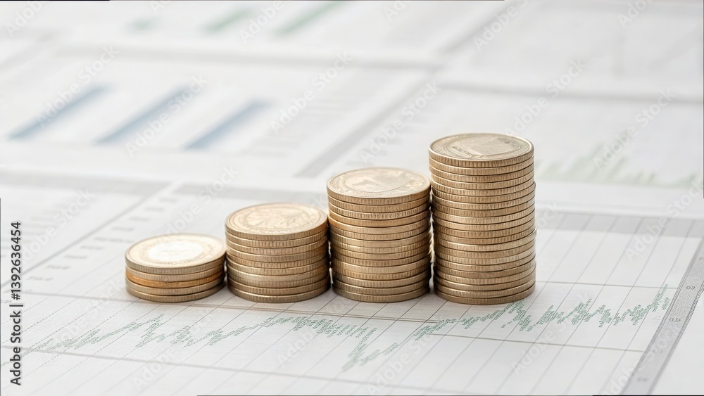 Aufkleber detailed analysis of currency coins on business charts with data