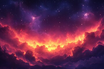 Fototapeta premium Fiery Nebula Cloudscape Cosmic Sunset Fantasy.
