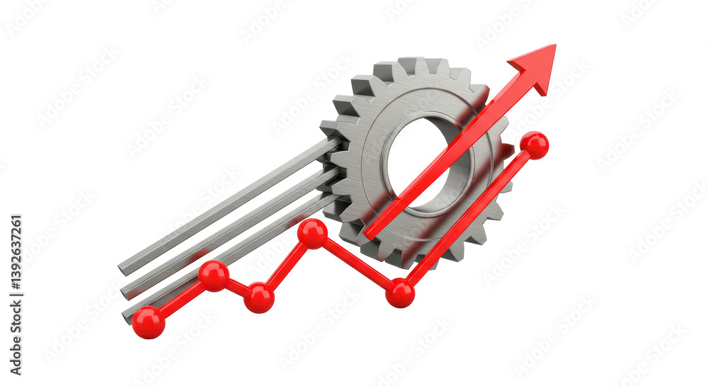Poster isolated gear with increasing graph and arrows symbolizing progress