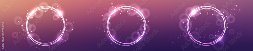 Poster neon round frame with shining effects and sparkles