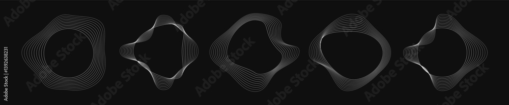 Poster set of round curved frames with dynamic wavy stripes
