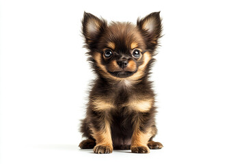 Obraz premium a small brown and black dog sitting on a white surface