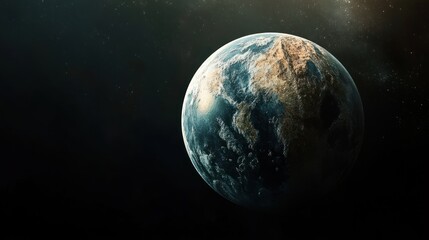 Obraz premium Realistic render of Earth in the cosmos, showcasing detailed surface textures and atmospheric glow