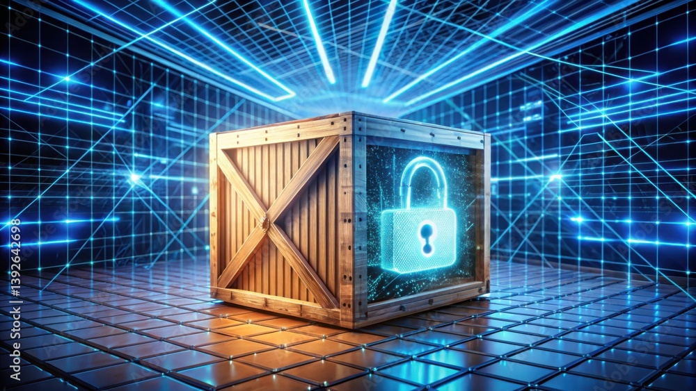 Leinwandbilder Secure Data Crate with Cyber Graphic in Digital Background