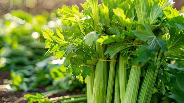 celery growing close-up. Selective focus