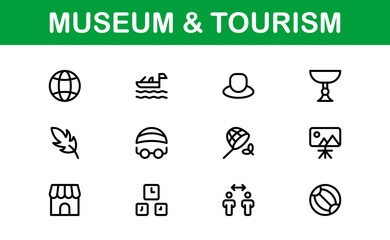Essential Museum and Tourism Icon Set Vector Illustration. Includes Icons for Travel, Exhibits, and Landmarks to Create Engaging and Cultural Designs.