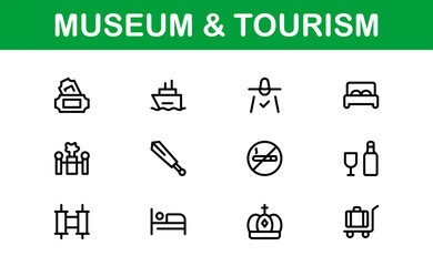 Essential Museum and Tourism Icon Set Vector Illustration. Includes Icons for Travel, Exhibits, and Landmarks to Create Engaging and Cultural Designs.