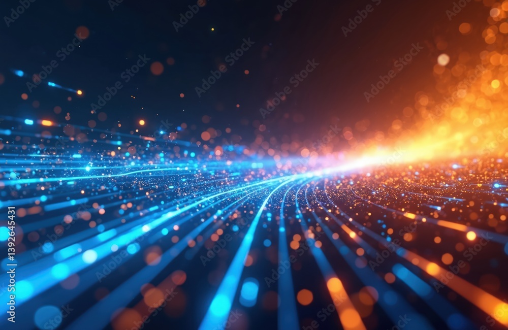 Leinwandbilder futuristic digital illustration featuring blue, orange neon high-speed technology concept. dynamic m
