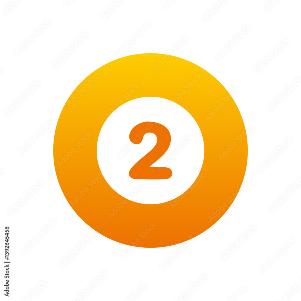 Poster orange circular gradient icon with the number two
