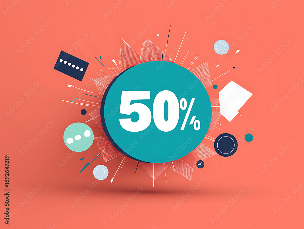 Poster graphic design concept showcasing 50% progress indicator digital workspace visual content creative e