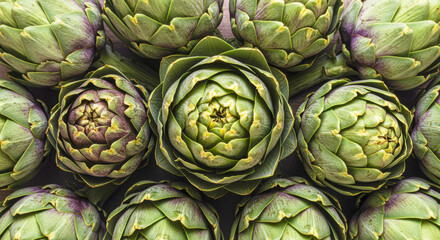 Fototapeta premium Artichokes Background, Top View – Fresh Green Vegetable Texture, Organic Food Concept