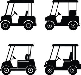 Golf Cart Forklift Silhouettes For Recreation And Transportation On Isolated Background