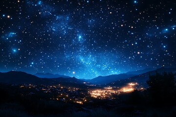 Fototapeta premium Starry Night over Mountain Village.
