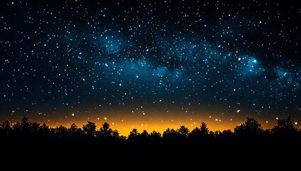 Starry Night Sky over Silhouetted Forest.