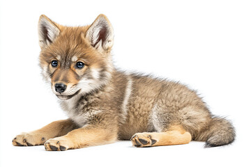 Fototapeta premium a puppy is laying down on a white surface