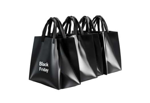 Text Black Friday sale shopping bags isolated on transparent background