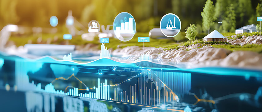 Data visualization insights on environmental trends coastal regions infographic technology aerial view data analysis