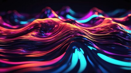 Abstract image featuring flowing, wave-like lines in vibrant shades of neon purple