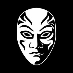 Mysterious White Mask on Black, Minimalist Dramatic Expression Illustration
