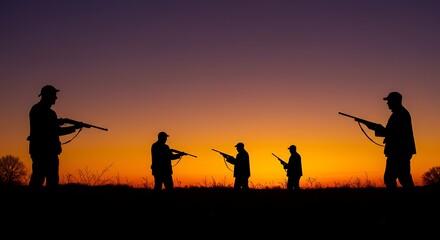 Sunset Silhouette: Hunters at Dawn AI Generated