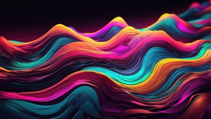 Abstract image featuring flowing, wave-like lines in vibrant shades of neon purple