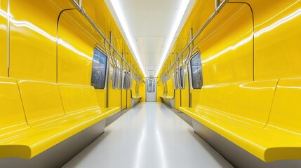 Vibrant yellow subway car interior showcasing clean lines and bright illumination