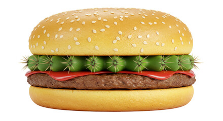 Isolated Burger with Cactus