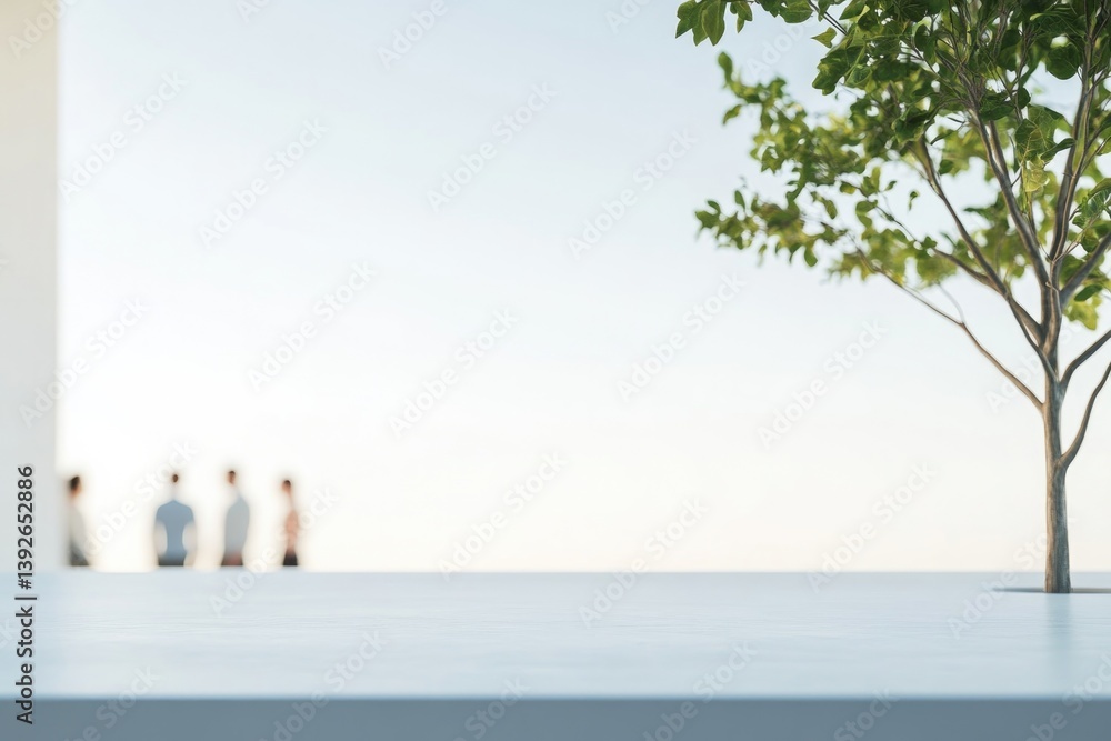 Poster minimalistic composition with people softly blurred in background provides ecologically clean image