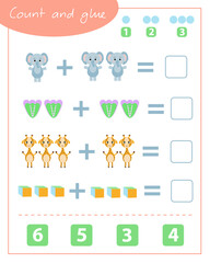 Count and glue. Composition of numbers 1-6. Mathematics for children.