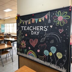 blackboard with flowers