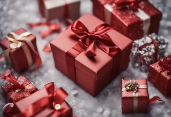 Obraz premium themed christmas red presents design celebration do it yourself cardboard box ornament holiday multitude minimalism monochrome simple nobody bright present festive many handcraft homemade horizontal