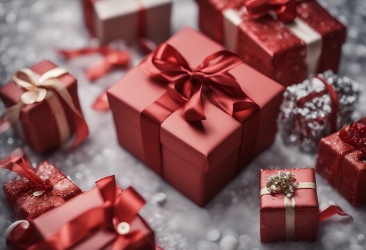 themed christmas red presents design celebration do it yourself cardboard box ornament holiday multitude minimalism monochrome simple nobody bright present festive many handcraft homemade horizontal