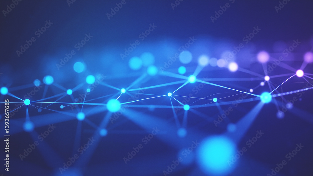 Wall mural abstract network of glowing nodes and connections representing artificial intelligence. glowing ligh