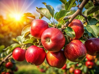 Obraz premium Vibrant Red Apples on a Lush Green Apple Tree Branch A Stunning Display of Autumnal Bounty