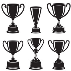 trophy cup black vector silhouettes, award cup, champion trophy Trophy cup silhouette set