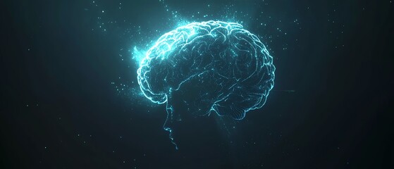 Futuristic digital brain hologram with glowing data streams and intricate visualizations on a techinspired background, symbolizing AI and machine learning advancements