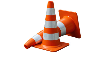 Isolated Orange Traffic Cones Safety Road Construction