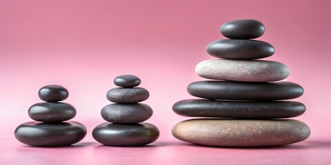 10 zen stones on a pink background
