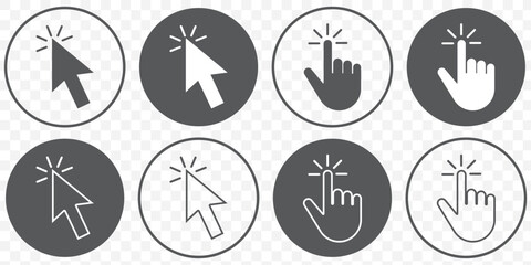 Computer mouse click cursor icon set. Hand and arrow pointer cursor - stock vector With Ash Color on Transparent Background. EPS 10.