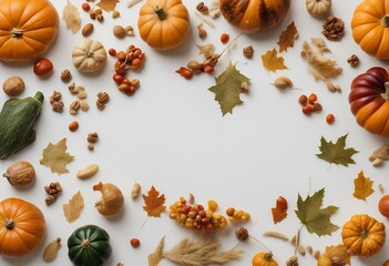thanksgiving day maple walnuts view physalis leaves empty rowan raw white top vertical wheat zucchini pumpkins isolated concept vegetables photo background space maize agriculture composition food