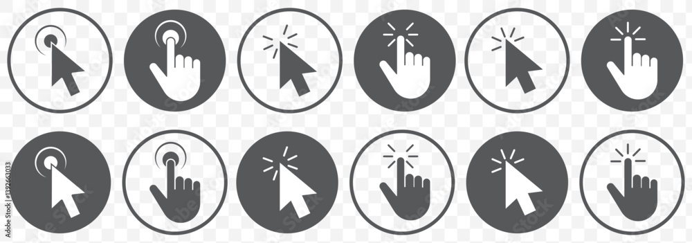 Aufkleber Computer mouse click cursor icon set. Hand and arrow pointer cursor - stock vector With Ash Color on Transparent Background. EPS 10.