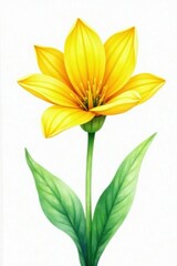 Vibrant yellow petals, green stem, loose watercolor wash , painting, bloom, art