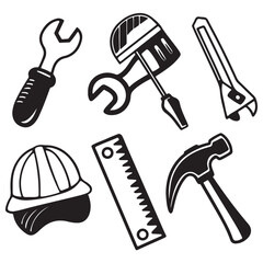 outline icons related to construction. First set. Linear icon collection. Editable stroke. Vector illustration