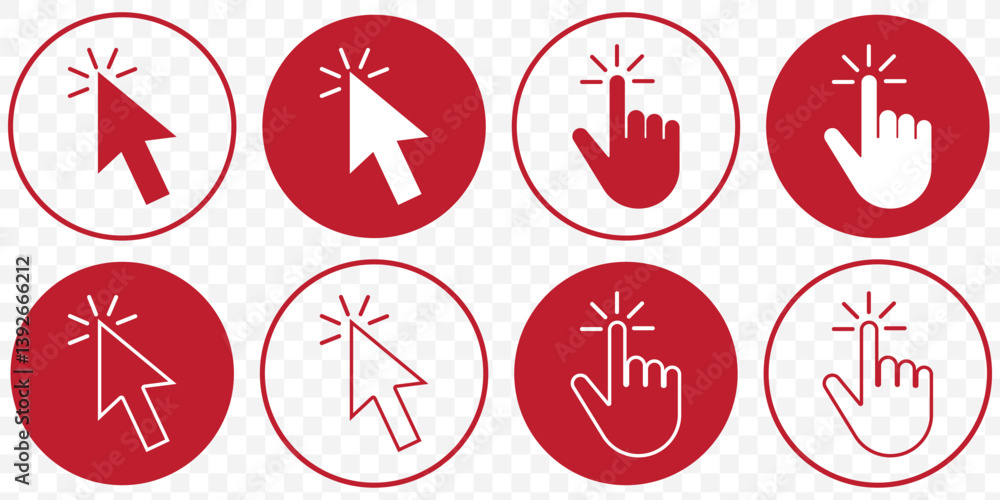 Aufkleber Red Computer mouse click cursor gray arrow icons set and loading icons. Cursor icon. Vector illustration. Mouse click cursor collection on Transparent Background. EPS 10.