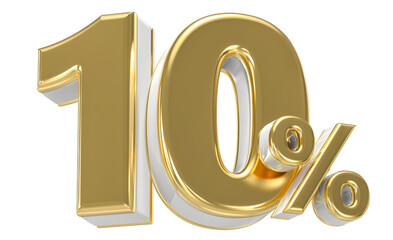 10 Number Percent Gold With White 3D Render