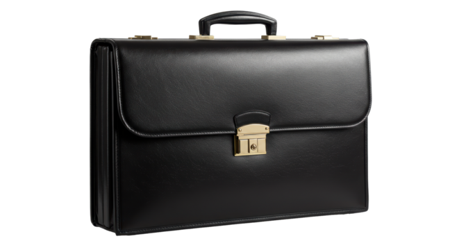 Isolated Black Leather Briefcase with Gold Hardware Elegant Design