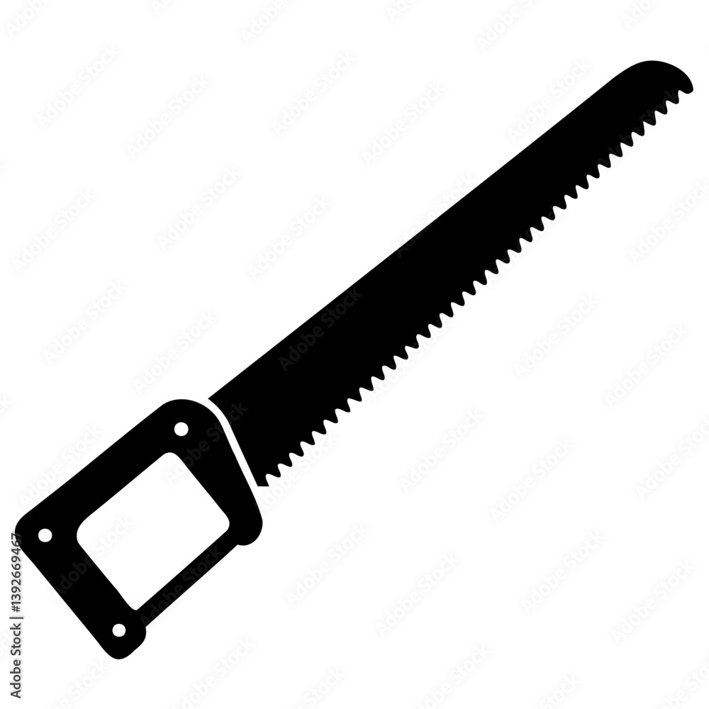 Poster isolated circular saw blade on transparent background with sharp metal edge and black handle