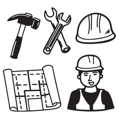 outline icons related to construction. First set. Linear icon collection. Editable stroke. Vector illustration