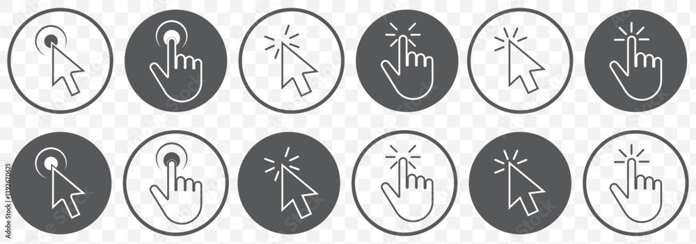 Aufkleber Computer mouse click cursor icon set. Hand and arrow pointer cursor - stock vector With Ash Color on Transparent Background. EPS 10.