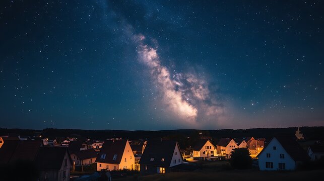 Night town view Milky Way - Powered by Adobe
